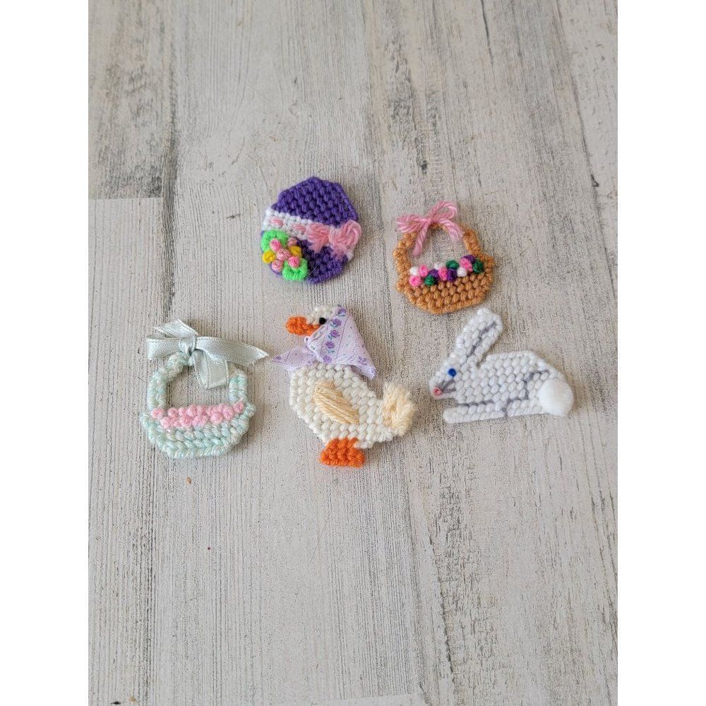 Crochet‎ fridge magnet Easter spring set duck bunny egg basket